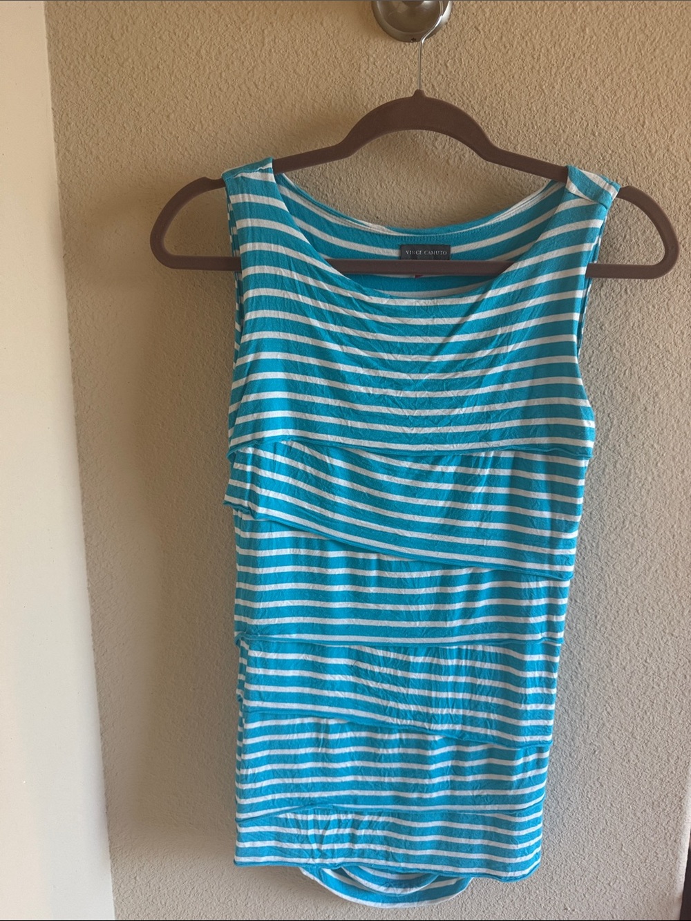 Vince Camuto Turquoise & White Striped Scoop Neck Tank